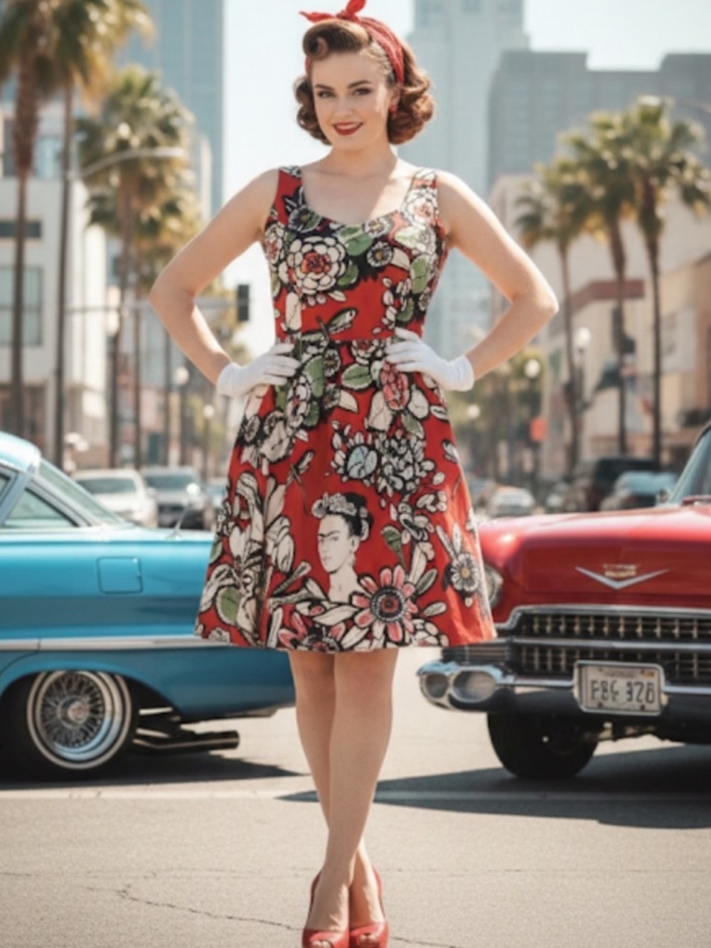 Retrolicious Frida Kahlo Floral Print Fit & Flare Dress - Size Small